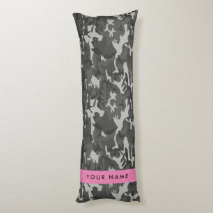 Cojín Patrón de camuflaje gris, tu nombre, Personaliza
