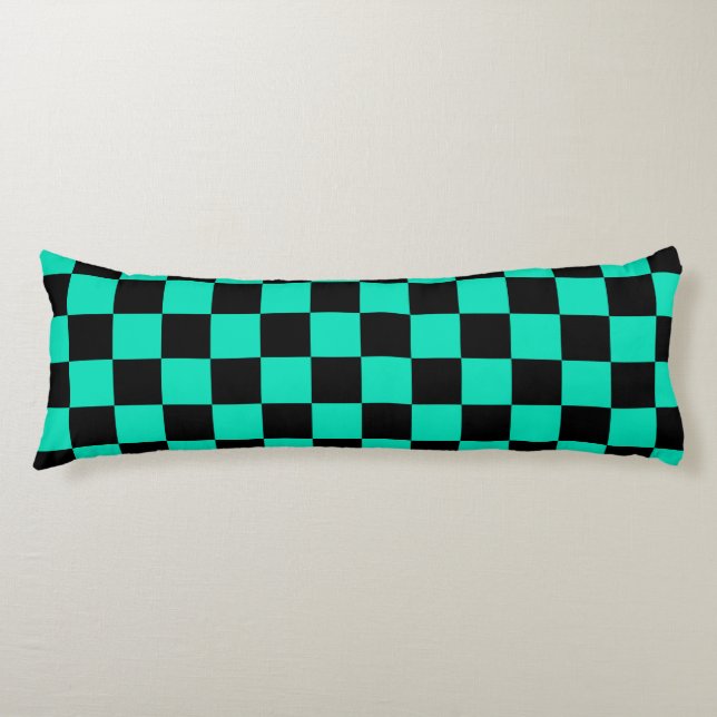 Cojín Patrón de comprobación de negro verde (Anverso)