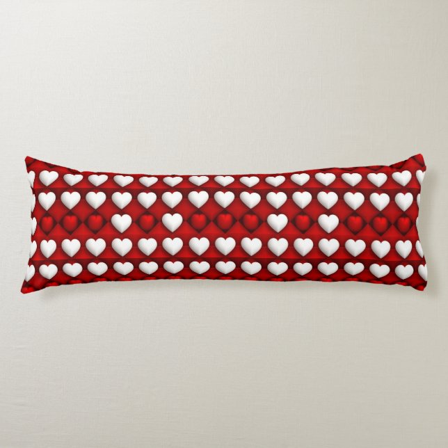 Cojín Patrón de corazón rojo y blanco (Anverso)
