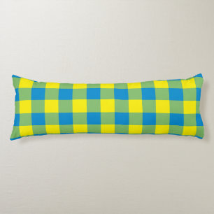 Cojín Patrón de Cuadro Escocés Azul Amarillo Verde