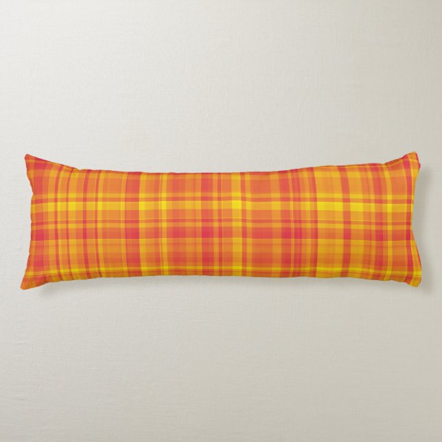 Cojín Patrón de Cuadros Amarillo Naranja (Anverso)