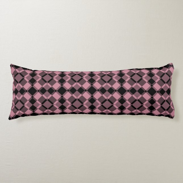 Cojín Patrón de cuadros argyle rosa y negro (Anverso)