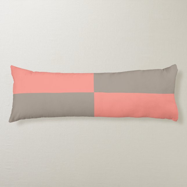 Cojín Patrón de cuadros gris rosa coral (Anverso)