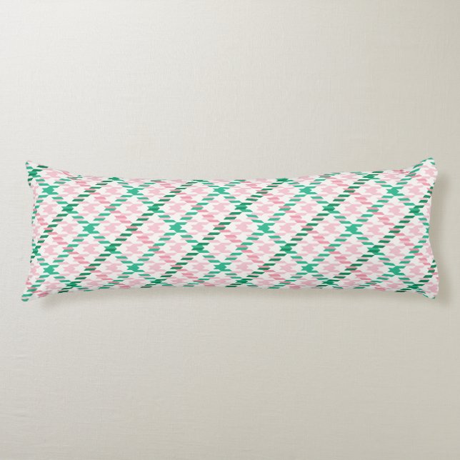Cojín Patrón de cuadros houndstooth rosa y verde retro (Anverso)