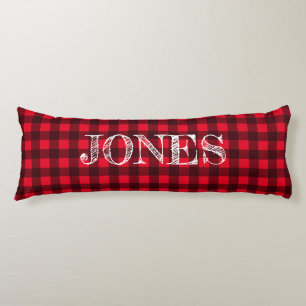 Cojín Patrón de cuadros personalizado rojo y negro de bú