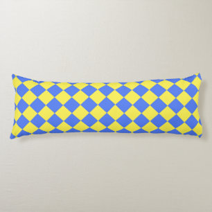 Cojín Patrón de diamante de cuadros azul amarillo