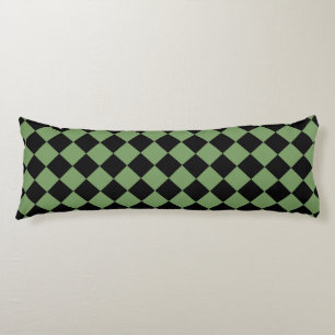 Cojín Patrón de diamante de cuadros verde y negro