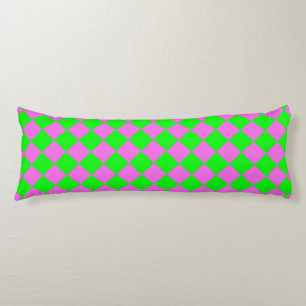 Cojín Patrón de diamante del verificador verde rosa