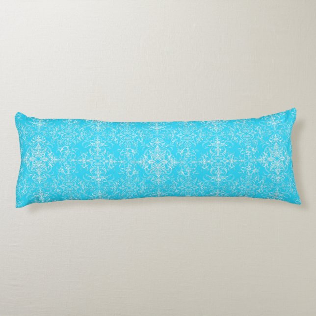 Cojín Patrón de doble damasco azul Aqua (Reverso)