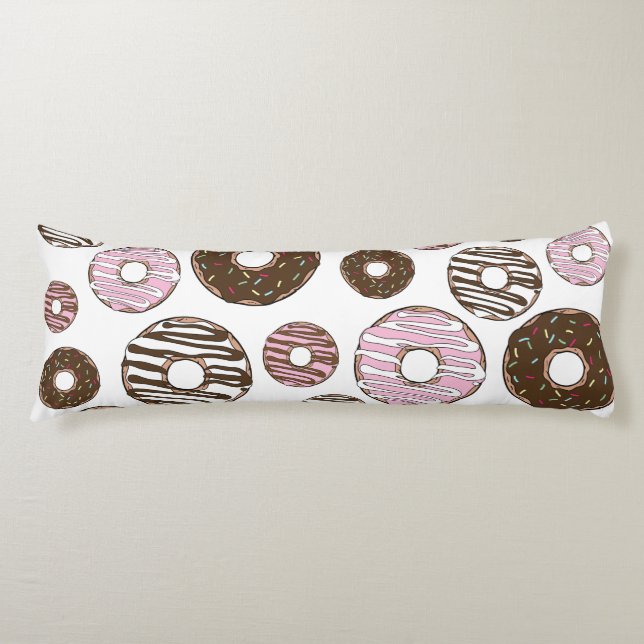 Cojín Patrón De Donuts, Donuts Rosados, Donuts Marrones (Anverso)