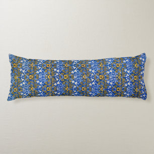 Cojín Patrón de flor de fondo azul Morris Vintage 1882