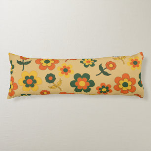 Cojín Patrón de flor retro vintage naranja 70s
