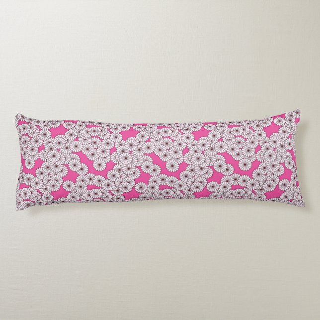 Cojín Patrón de flores Art Deco - blanco sobre rosa (Reverso)