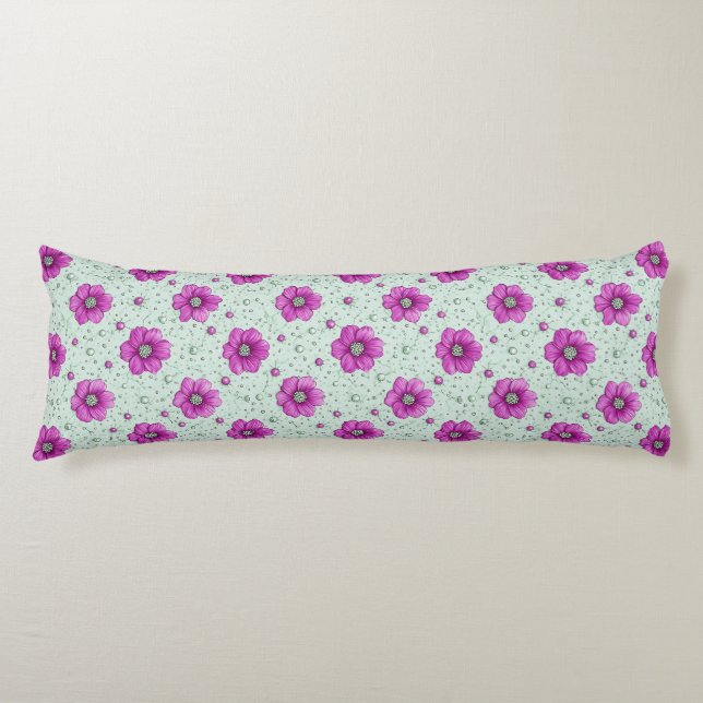 Cojín Patrón de flores rosadas con gotas (Anverso)