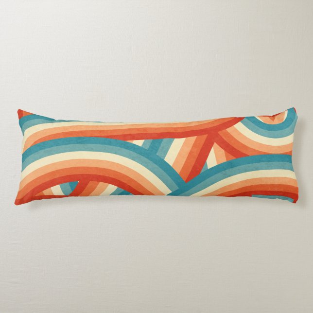 Cojín Patrón de franjas de arco iris retro azul/Naranja/ (Anverso)