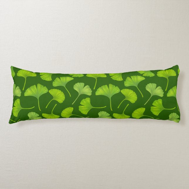 Cojín Patrón de Ginkgo en verde oscuro (Anverso)