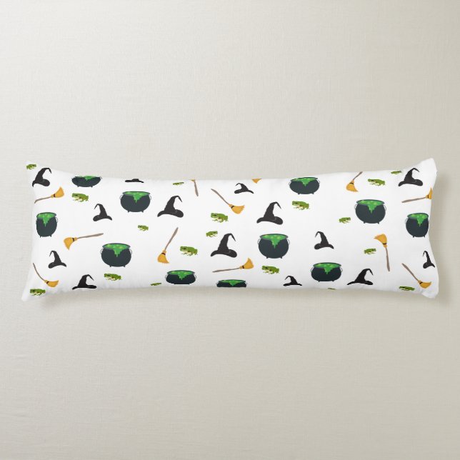 Cojín Patrón de Halloween de Broom Caldron (Anverso)