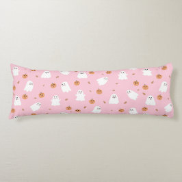 Cojín Patrón de Halloween Rosa de Fantasma y Calabaza