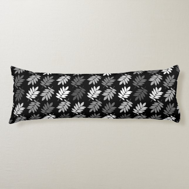 Cojín Patrón de hoja de anciano negro blanco gris (Anverso)