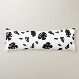 Cojín Patrón de hojas tropicales de verano negras y blan