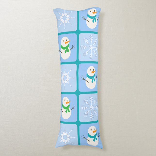 Cojín Patrón de invierno de snowman y copos de nieve (Frente vertical)