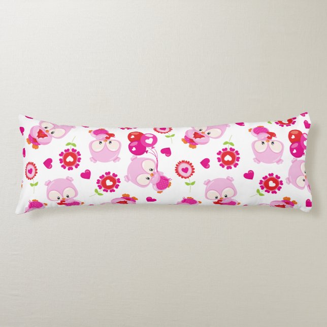 Cojín Patrón De Lechuzas, Lechuzas Cutas, Lechuzas Rosad (Anverso)