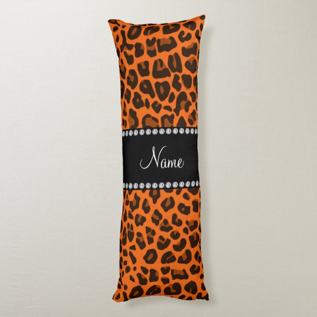 Cojín Patrón de leopardo naranja de nombres personalizad (Atrás (Vertical))
