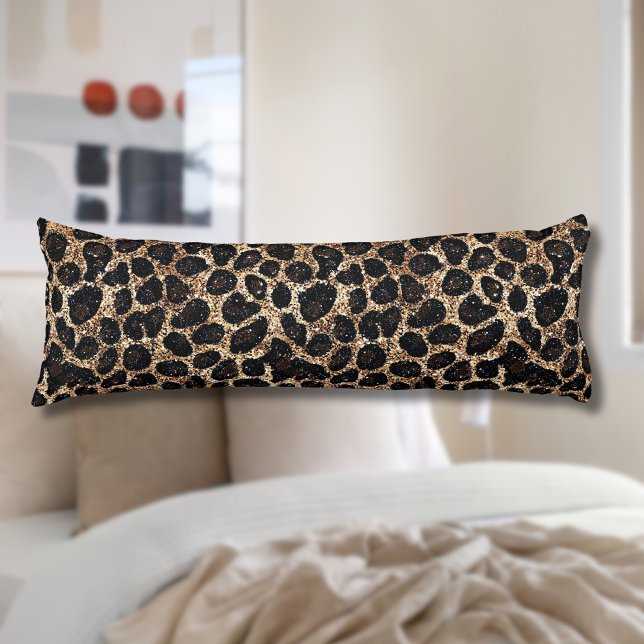 Cojín Patrón de leopardo negro marrón dorado de brillo d (Subido por el creador)
