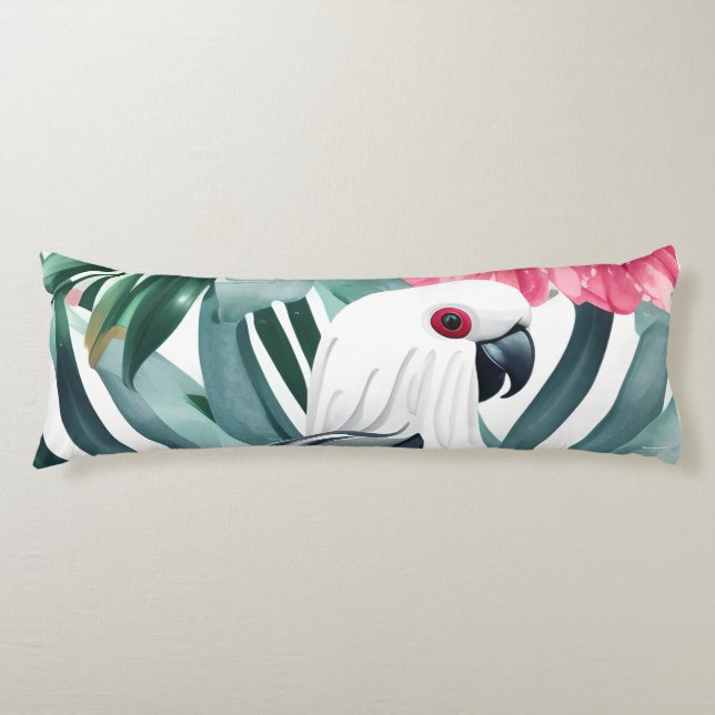 Cojín Patrón de loro blanco tropical (Anverso)