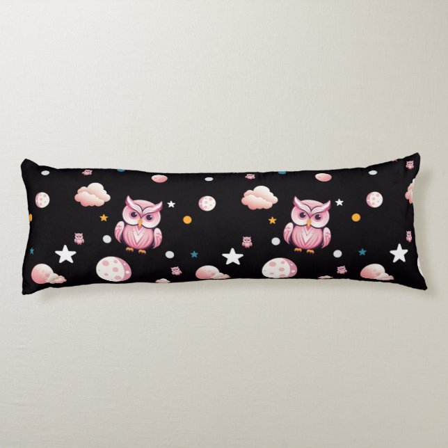 Cojín Patrón de luz de luna de búho rosa (Reverso)