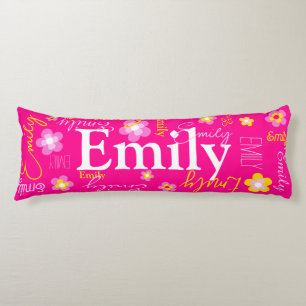 Cojín Patrón de nombre de flor personalizado amarillo ro