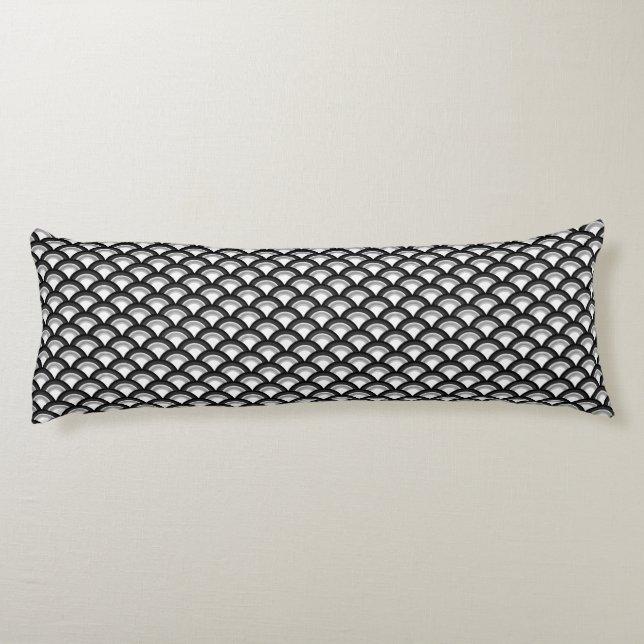 Cojín Patrón de ondas Art Deco - blanco y negro (Reverso)