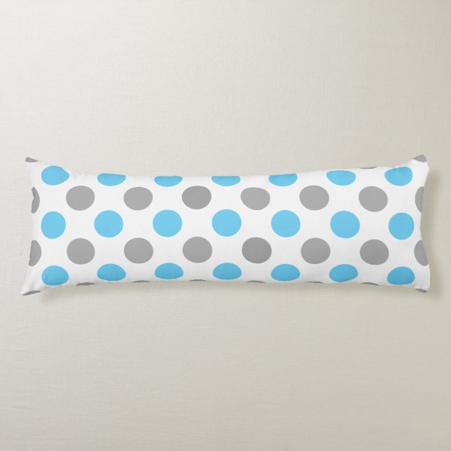 Cojín Patrón de puntos de polka azul y gris (Anverso)
