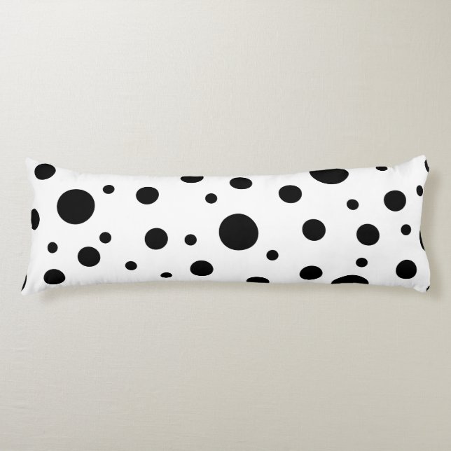 Cojín Patrón de puntos de polka blanca negro (Anverso)