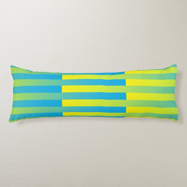 Cojín Patrón de rayas azul amarillo verde (Anverso)