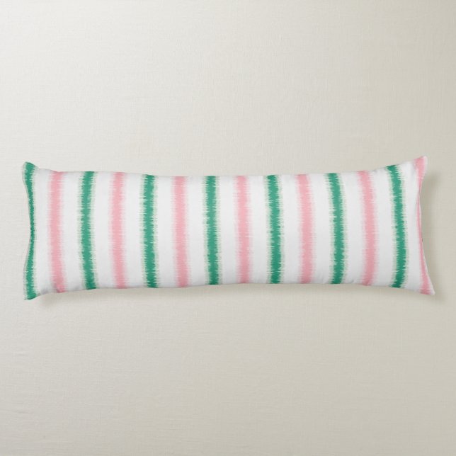 Cojín Patrón de rayas ikat verde rosa texturizado modern (Reverso)