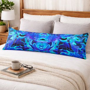 Cojín Patrón de simetría de onda abstracta azul eléctric