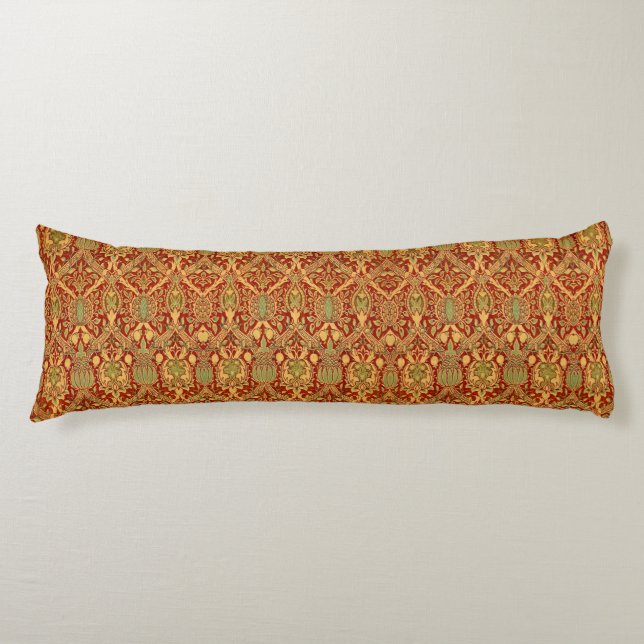 Cojín Patrón de William Morris rojo Turquesa dorado (Anverso)