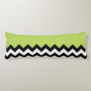 Cojín Patrón de zigzag negro y blanco, chevron, verde