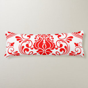 Cojín Patrón elegante floral de Damasco rojo y blanco