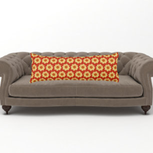 Cojín Patrón floral Dahlia amarillo en rojo