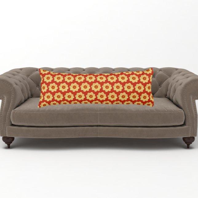 Cojín Patrón floral Dahlia amarillo en rojo (In Situ)