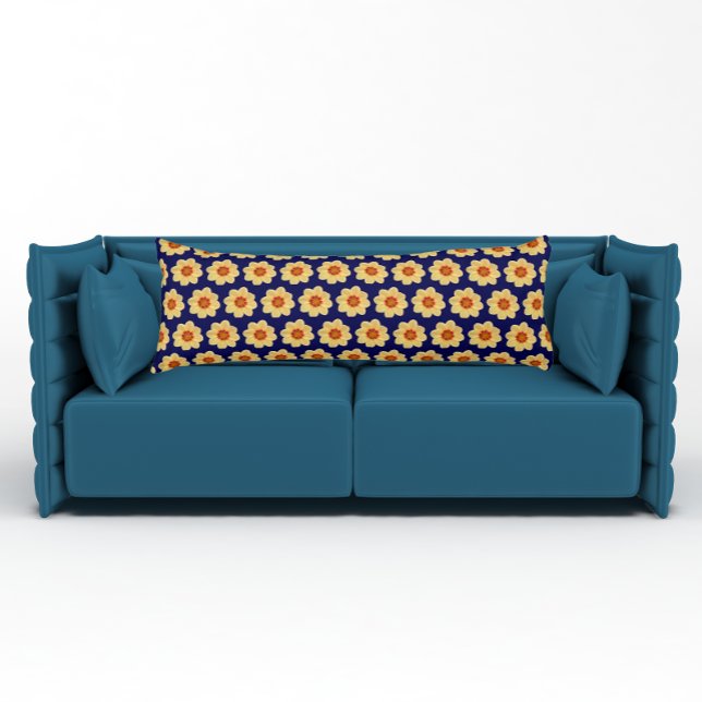 Cojín Patrón floral de Dahlia amarillo en azul (In Situ)