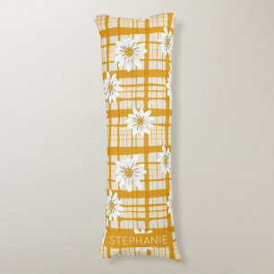 Cojín Patrón floral de margarita blanca en Gingham amari