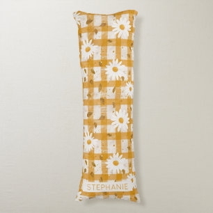 Cojín Patrón floral de margarita blanca en Gingham amari