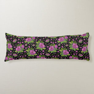 Cojín Patrón floral lila rosa verde negro