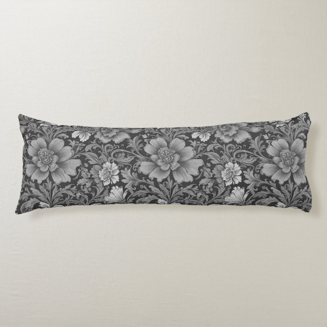 Cojín Patrón floral monocromo vintage (Anverso)