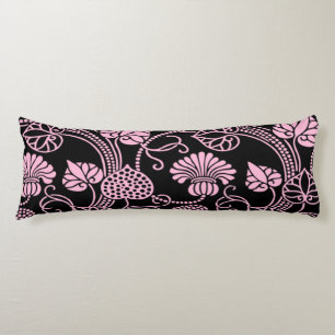 Cojín Patrón floral retro rosa sobre negro