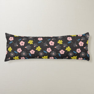 Cojín Patrón floral simple de Ilustracion negro y rosa