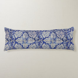 Cojín Patrón floral vintage azul y blanco mediterráneo